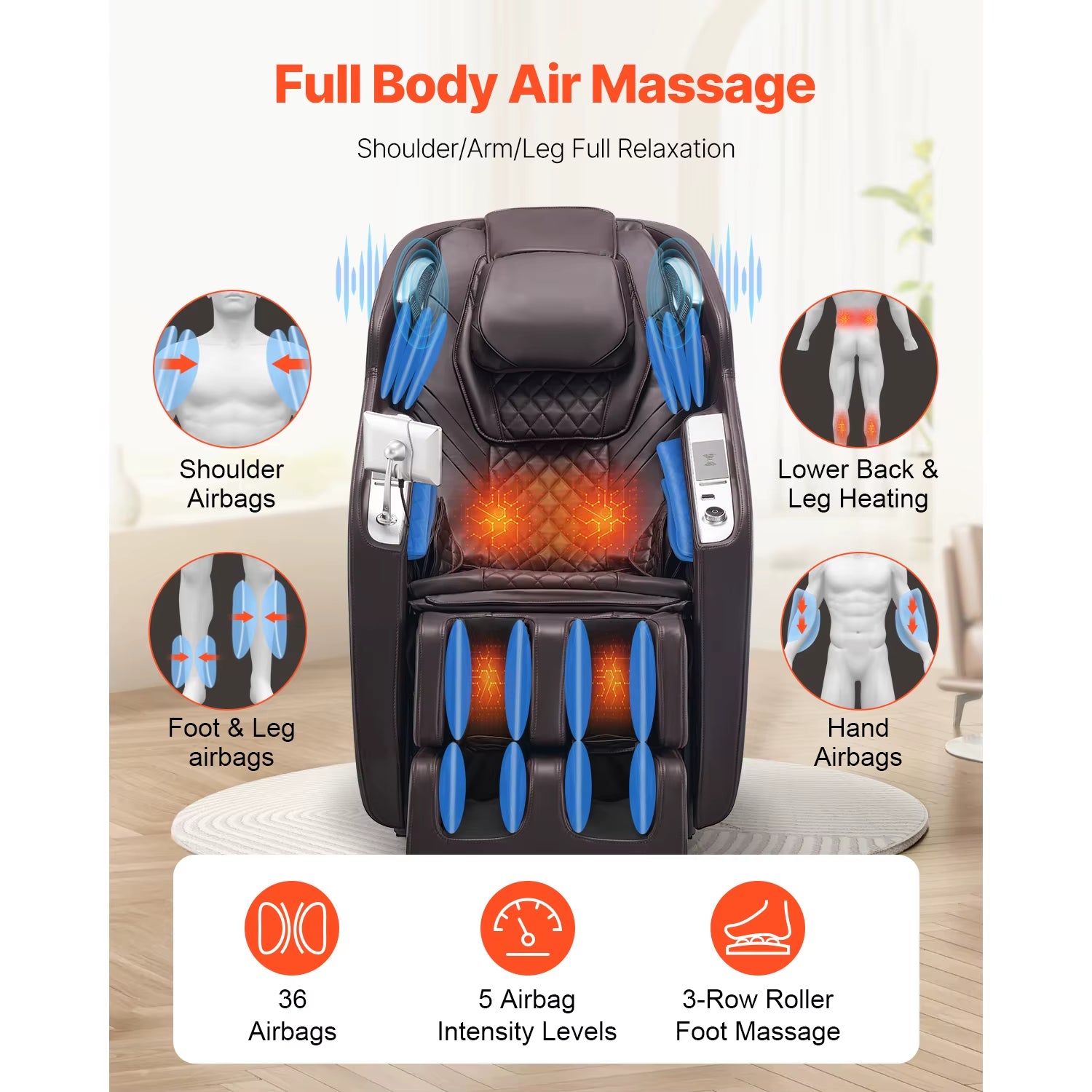 Succebuy Massage Chair 4D Full Body Zero Gravity Recliner W/Sl Track Stretch AI Voice Control Heat Foot Roller Retractable Pedal