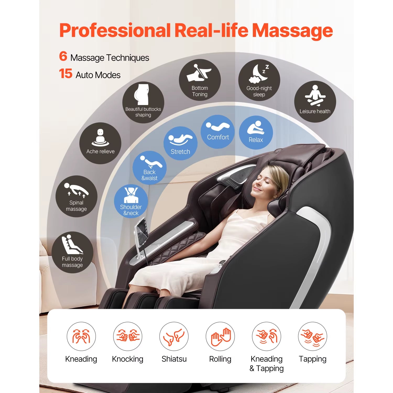 Succebuy Massage Chair 4D Full Body Zero Gravity Recliner W/Sl Track Stretch AI Voice Control Heat Foot Roller Retractable Pedal